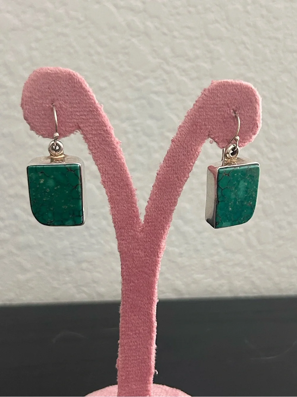 Native American Made Turquoise Stone set Sterling Silver Drop Dangle Earrings